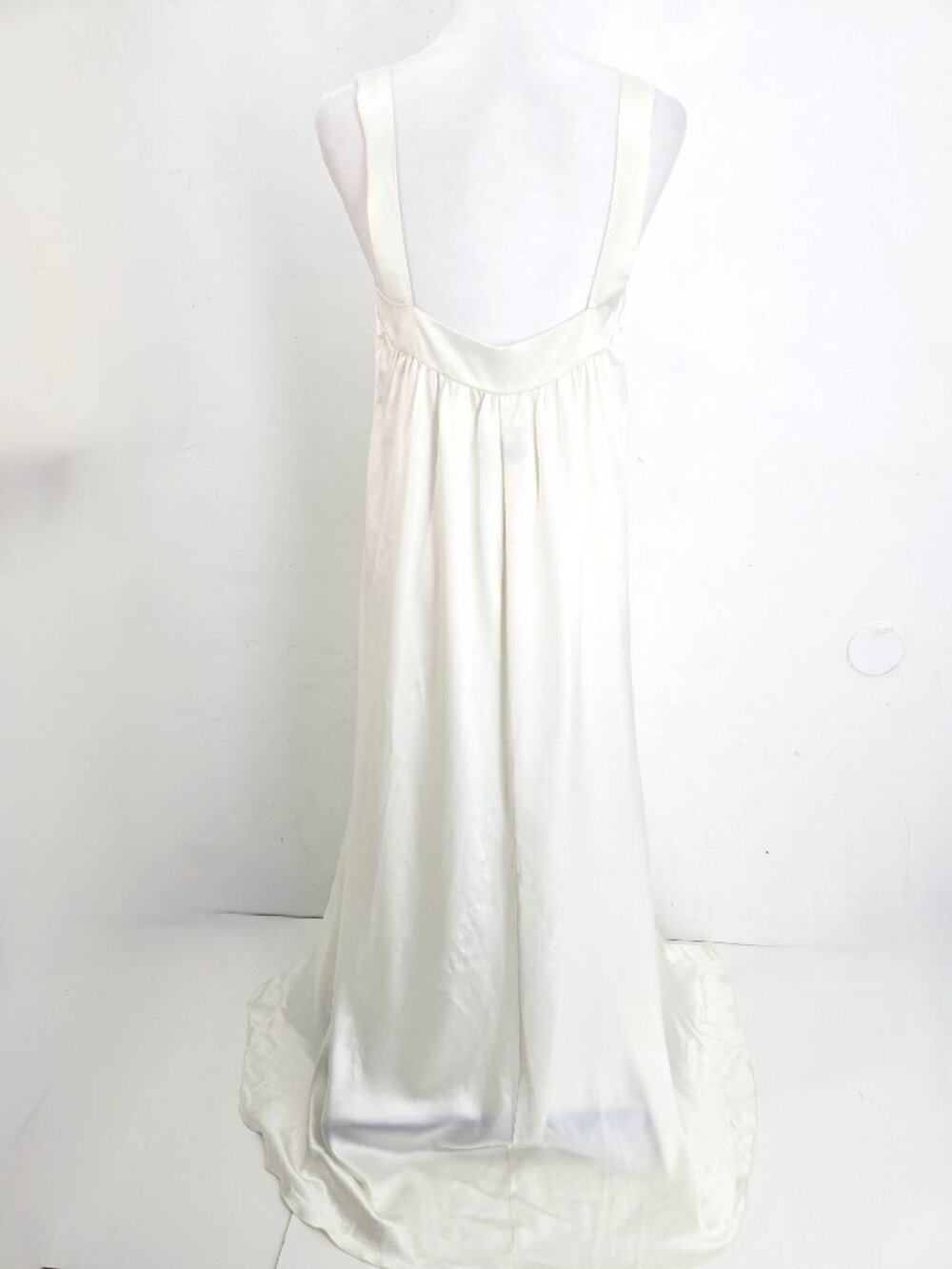 VTG 80s Lucie Ann Shiny Satin Long Ivory Peignoir Dress Nightgown Women S - Picture 4 of 8